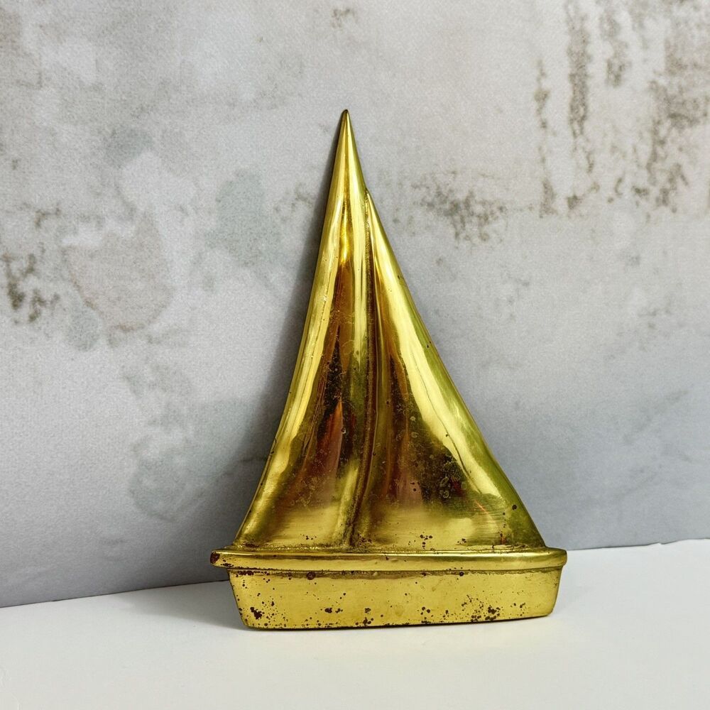 Vintage Brass Sailboat Wall Decor Nautical MCM Hollywood Regency Nautical Art